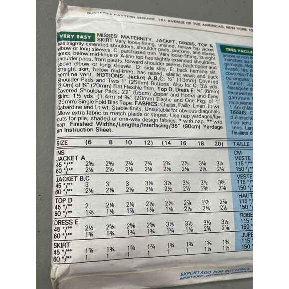 80s Butterick 6719 Sewing Pattern 6-12 Maternity Jacket Dress Top Skirt UNCUT - Picture 4 of 6